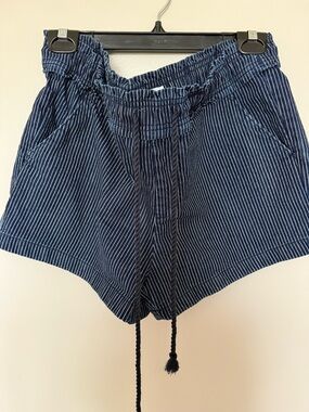 LOFT Navy Pinstripe High-Waist Drawstring Shorts